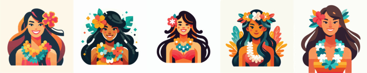 Vector of a Hawaiian woman wearing a flower lei © FirdianKrisna