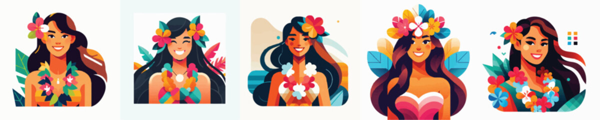 Vector of a Hawaiian woman wearing a flower lei © FirdianKrisna