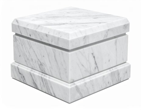 Solid white marble cornerstone block isolated on white background for strong foundation and heritage concepts.