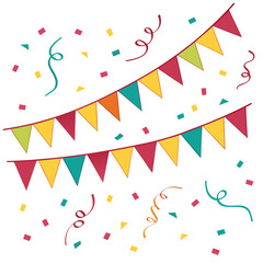 Obraz premium Colorful party bunting flags with festive confetti.