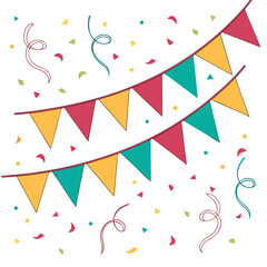Obraz premium Colorful party bunting flags with flying confetti.