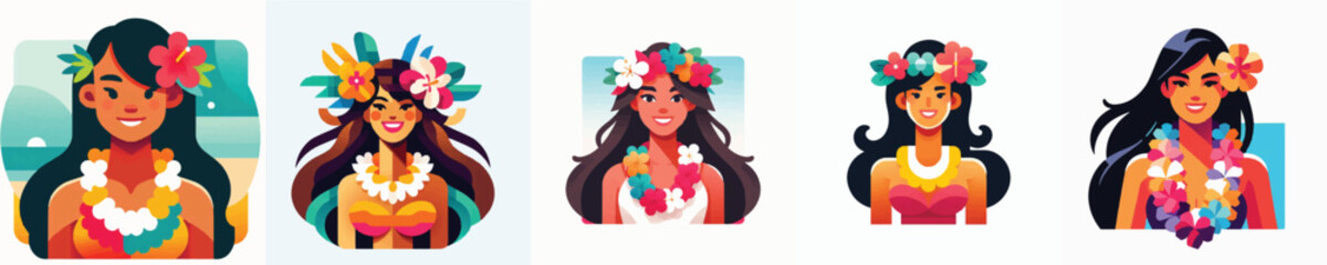 Vector of a Hawaiian woman wearing a flower lei © FirdianKrisna