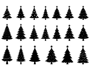 Obraz premium A collection of 18 black Christmas tree silhouettes