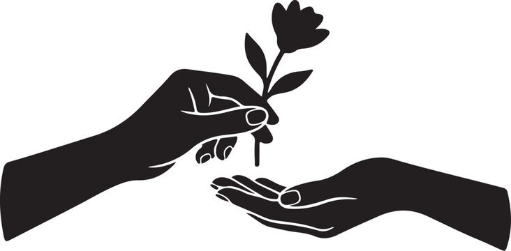 Black hands holding plant, giving growth, care, isolated vector illustration