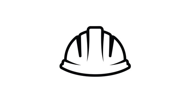 Minimal black outline of construction safety helmet or hard hat isolated on white background for builder brand.