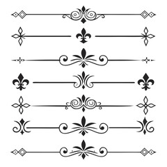 Ornate set of classic fleur de lis line markers. © Sabrina45