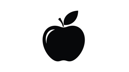 Black apple silhouette with leaf and stem on white background silhouette © Nurunnar