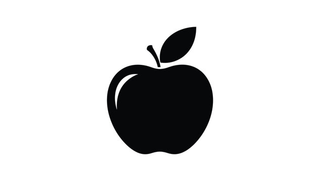 Black apple silhouette with leaf and stem on white background silhouette