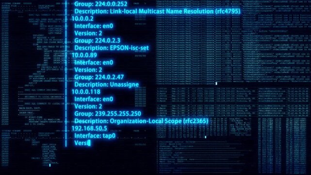 Hacker Terminal Screen with Nmap Network Scanning Code and IP Addresses