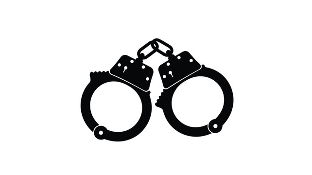 Handcuffs In Silhouette Style On A White Background Silhouette