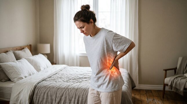 woman with back lumbar pain from bad night sleep