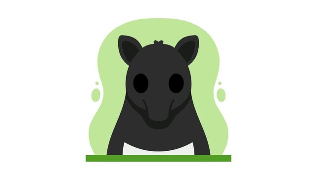 Cute 2D animated wild boar or black pig head smiling inside a green circular frame for children education.