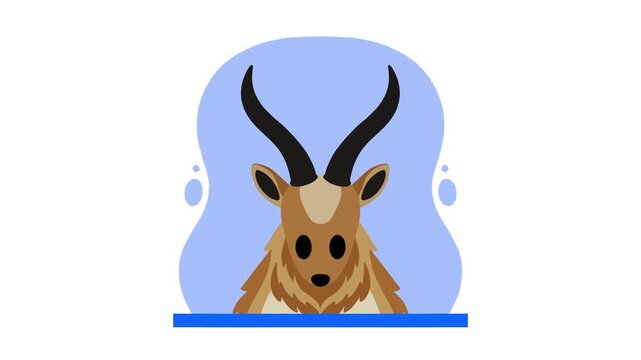Cute animated antelope or gazelle head with long curved horns inside a blue circular frame for nature themes.