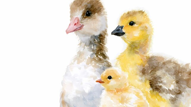 A mother goose and her gosling chicks are standing together in a Scandinavian nursery print.
