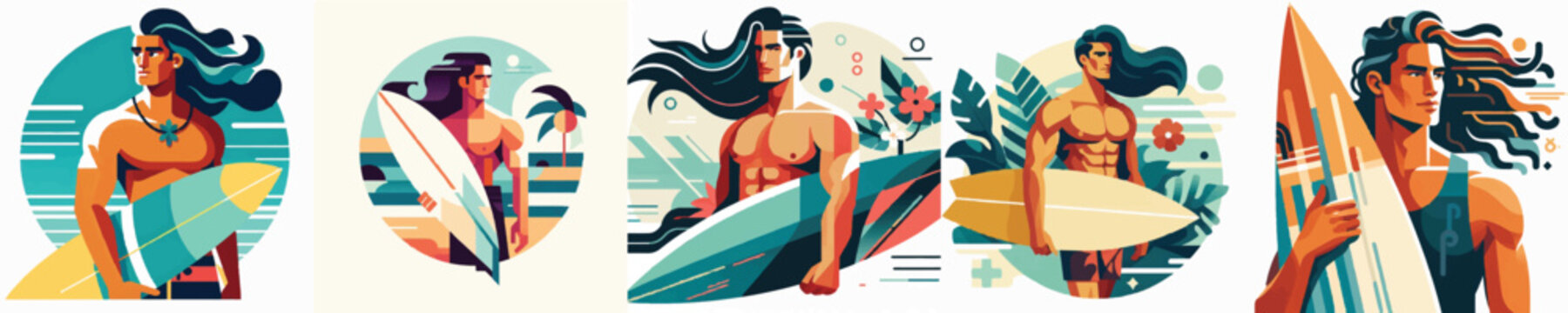 Vector of a Hawaiian man carrying a surfboard