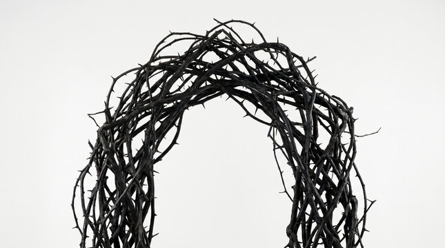 Twisted black thorn wreath, dark prickly arch, thorny vine decoration, eerie floral arrangement
