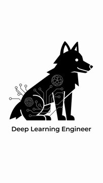 A black silhouette of a wolf with gears and circuits.