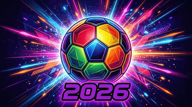 Vibrant soccer ball with 2026 text world cup anticipation and sports illustration