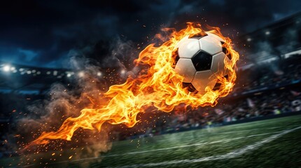 Fototapeta premium Flaming soccer ball in motion for world cup 2026