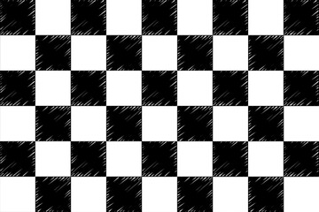 Obraz premium Sketchy Monochrome Checkboard Grid Texture Vector. Hand-Drawn Black and White Checkered Pattern on Transparent Background for racing events, retro themes, and creative graphic designs.
