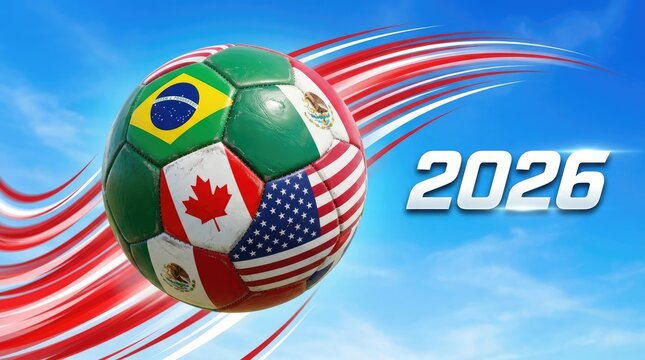 World cup 2026 soccer ball with flags of host countries