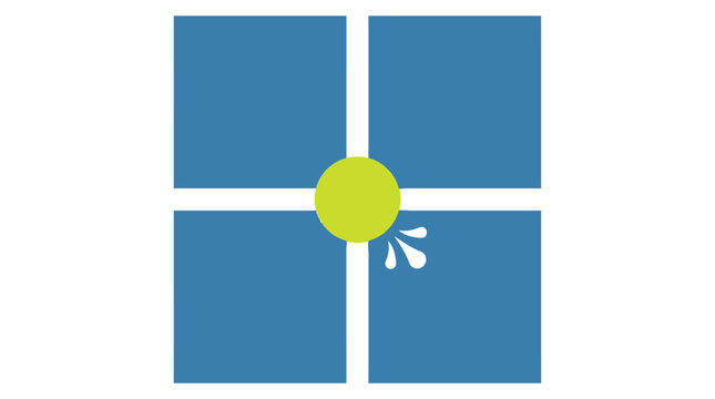 A precise flat design illustration of a tennis ball making contact with the court line, signifying an 'in' call during a match. This minimalist 2D vector emphasizes accuracy and the fine margins