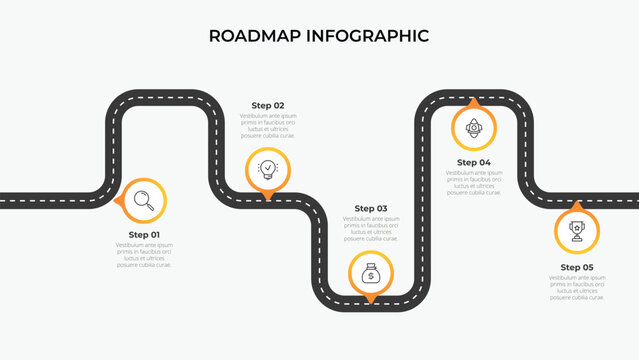 5 Steps Winding Road Roadmap Business Timeline Infographic Design