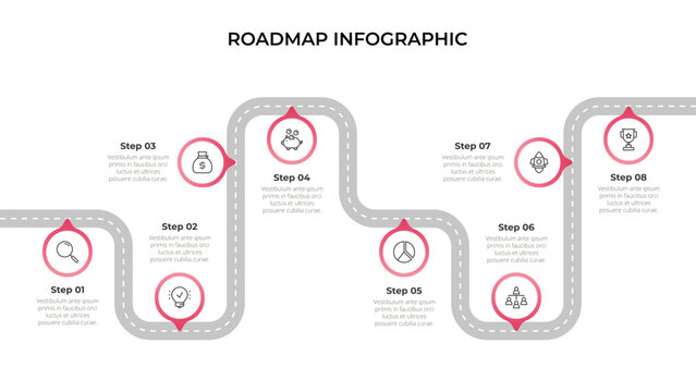8 Steps Winding Road Roadmap Business Timeline Infographic Design