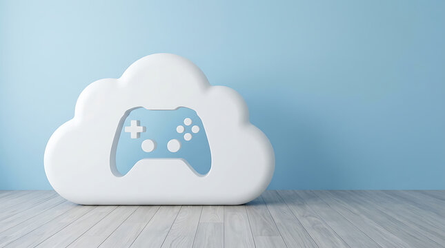 White Cloud Shape with Game Controller Cutout Representing Cloud Gaming Concept