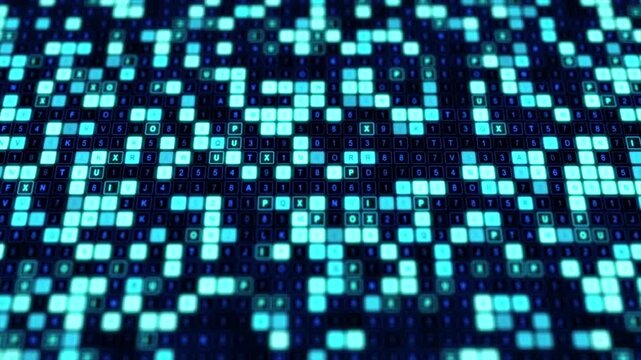Abstract Digital Grid with Glowing Blue Squares and Data Flow.