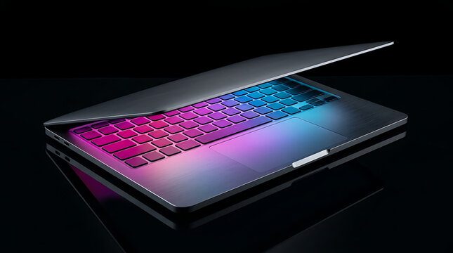 Modern laptop keyboard illuminated with vibrant RGB colors, creating a sleek and futuristic aesthetic for technology