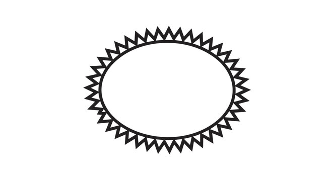 Retro zigzag spiky oval frame outline illustrated in a simple black and white line art vector design.