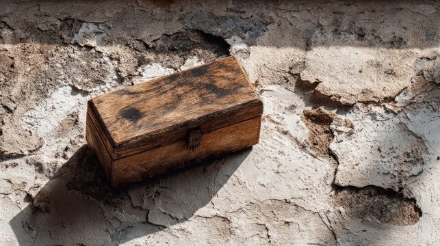 Old wooden box on stone surface