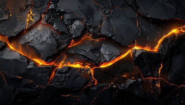 Black stone texture with glowing amber lava cracks and dramatic contrast