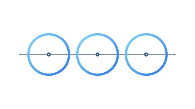 Animation of Blue Circles Expanding on a White Timeline Showing Progress and Interconnected Stages