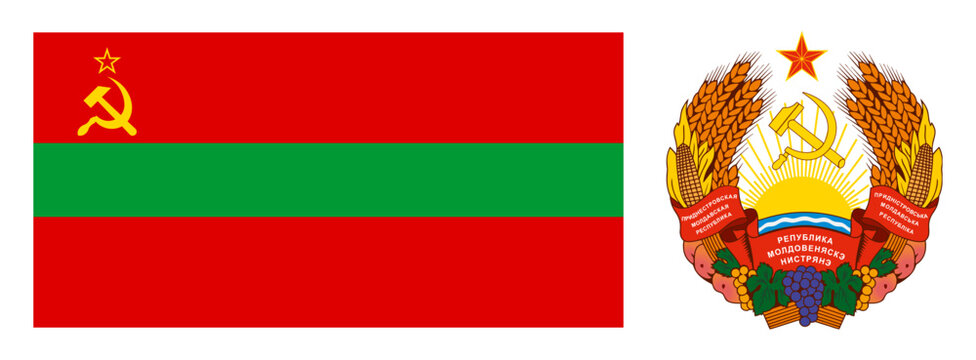 Flag and coat of arms of Transnistria Pridnestrovian Moldavian Republic