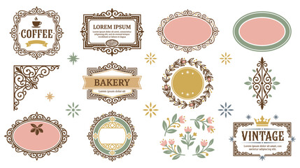 Vintage label frames collection with floral ornaments. © Ojufa