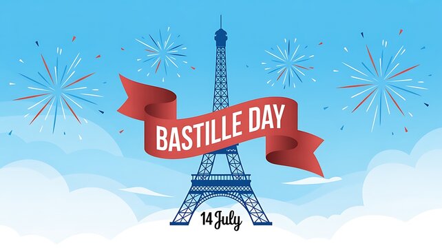 Bastille day celebration with eiffel tower and fireworks