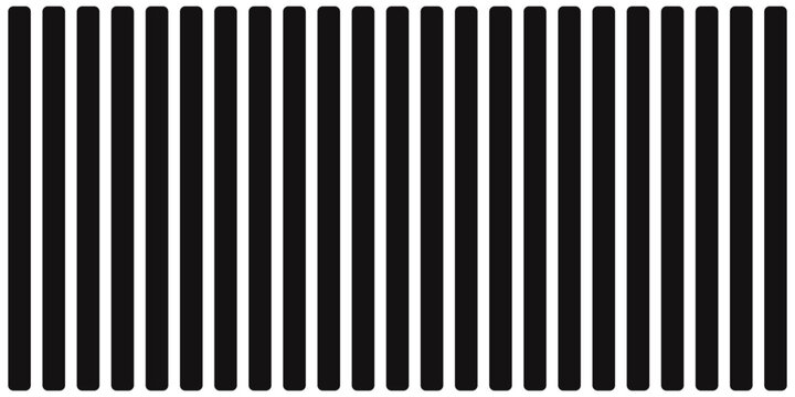 Vertical black parallel straight sticks isolated on white background. Simple striped graphic print. Texture of prison bar. Vector  illustration.