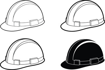 Fototapeta premium Construction hard hat icons set in line art style isolated on white background industrial safety helmet vector templates