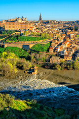 Obraz premium Spain. Toledo with Alcazar castle at sunset, Castilla-La Mancha. Summer tourism and travel 