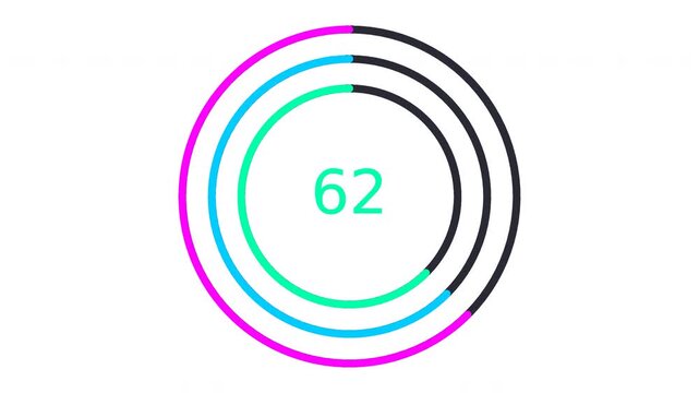 Complex Triple Concentric Counter Clockwise Spinning Rings Progress Animation Diverse Colors Transparent Loop High Quality Graphic Overlay UI Motion Element