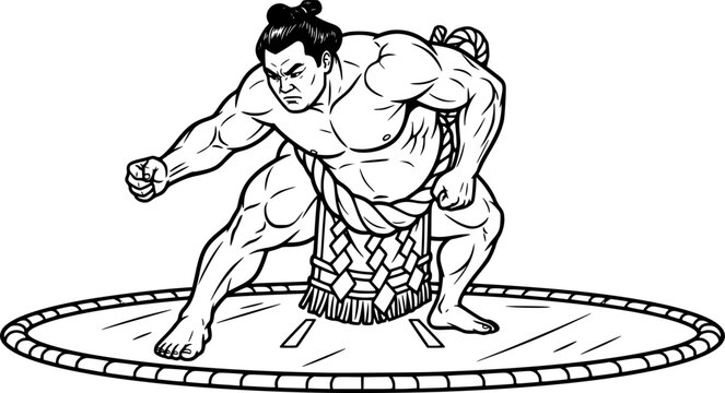 Sumo Wrestler Black Vector Outline Illustration
