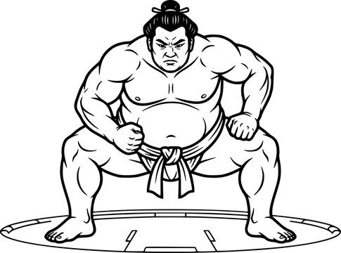 Sumo Wrestler Black Vector Outline Illustration
