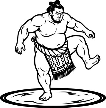 Sumo Wrestler Black Vector Outline Illustration
