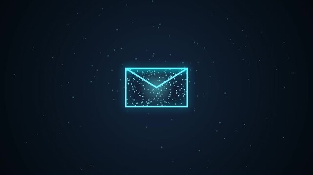 A glowing blue email icon floats in a dark cloud network background.