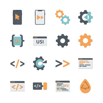 Technology icons for coding and development.