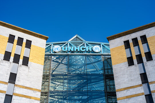 Geneva, Switzerland - June 3, 2026: Headquarter of UNHCR in Geneva - United Nations High Commissioner for Refugees, also known as the UN Refugee Agency.