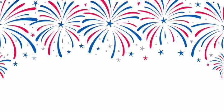 Fireworks display vector illustration with red and blue bursts on white background