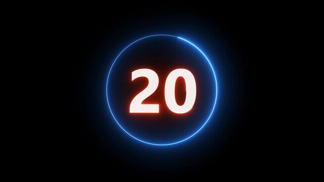 Glowing circular countdown number icon with a bold numeral centered inside a luminous ring on a dark background.
